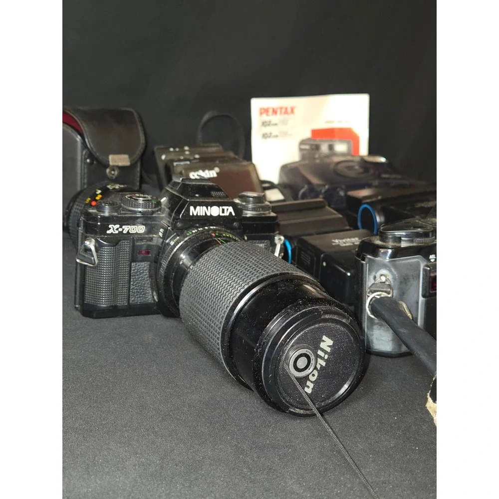 Minolta X-700 X-9 SLR Pentax 735 Film‎ Camera Lot with Lenses Flash Filters Case